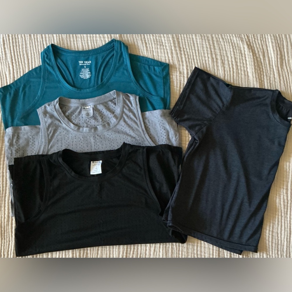 Work out Set of Four Tees in Teal, Gray, and Black